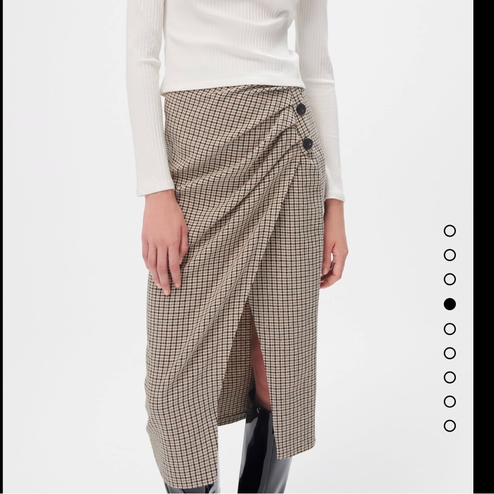 NWT cotton ZARA Plaid wrap up tweed side buttons skirt - Picture 3 of 9